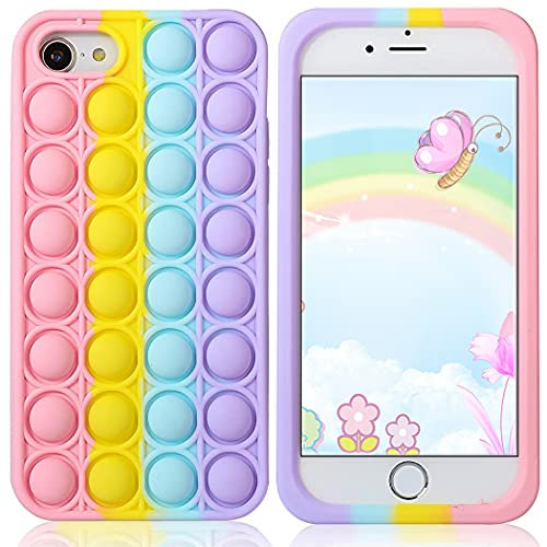 aupartuds Pop It Handyhülle für iPhone 7/6 Plus, Stressabbau, Push-Pop-Blasen, niedlich, lustig, weiche Silikon-Schutzhülle für iPhone 8 Plus 5,5 Zoll – Regenbogen