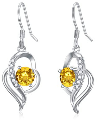 Damen Ohrringe Silber 925 hängend Citrin Silber Ohrringe Damen 925 Gelb Drop Halo Ohrringe mit 5A Kubik Zirkonia, edlen Schmuck Geschenk für Frauen Mädchen