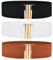 DUOXIN Lot de 3 Ceintures Extensible pour Femme, Ceintures de Taille Emboîtement Large Élastique Sangle Rétro Ceinture Elastique (Noir/Brun/Blanc)