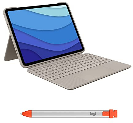 Logitech Combo Touch iPad Pro 11 Zoll (1., 2., 3., 4. Generation – 2018, 2020, 2021, 2022) Tastatur-Case und Logitech Crayon digitaler Stift (ab 2018), DEU QWERTZ - Sand