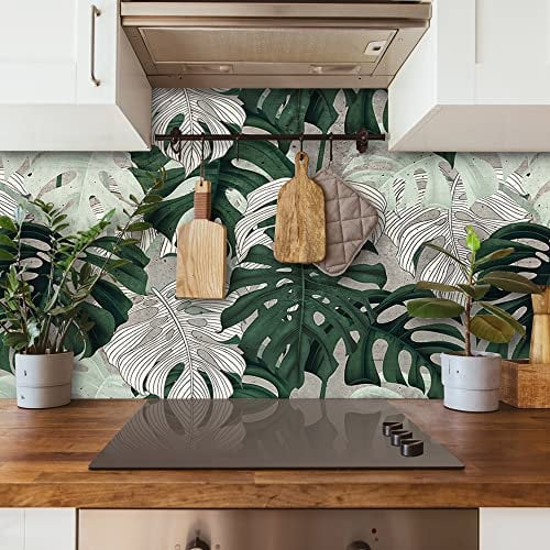 CREARREDA Pannello paraschizzi Cucina Adesivo da Parete Fantasia Tropicale 180_x_60_cm 100% Made in Italy con Inchiostro atossico, ignifugo e Resistente all'Acqua, 67138