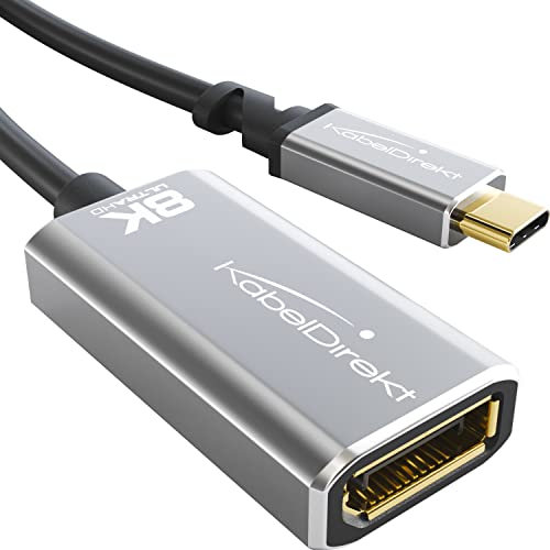 8K USB C to DisplayPort 1.4 adapter with break-proof, full metal case (transmits 8K/60Hz from laptop/smartphone to large screens – DP 1.4, USB 3.1, Type C, Thunderbolt 3, 15cm) by CableDirect