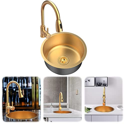 AMOCHO Fregadero de Cocina de Acero Inoxidable, 1 Seno,36cm/40cm/42cm, Fregadero Encastrar Redondo,Fregadero sobre Encimera (Size : 40cm/15.7in)