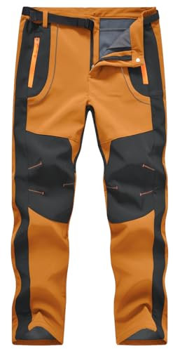 donhobo Herren Wanderhose Outdoorhose Wasserdicht Softshellhose Winddicht Winter Skihose Snowboardhose Warm Fleece Gefüttert Trekkinghose (Orange, XL)
