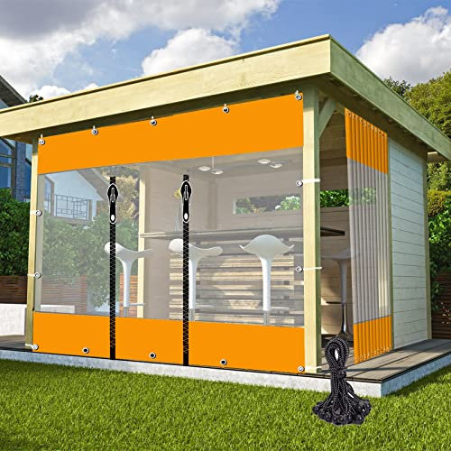 LGJEGD Vorhänge mit ösen outdoorvorhänge mit Reißverschluss, 0,5 mm Plane wasserdicht for Terrassenüberdachung mit Ösen, elastische Schnur (Color : Clear, Size : 11.48x8.2'/3.5x2.5m)