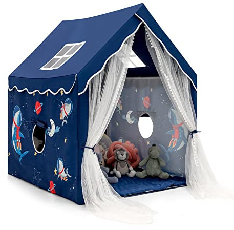 DREAMADE Spielzelt für Kinder mit gepolsterter Decke, Kinder Spielhaus mit Netzvorhang und Fenstern, Kinderzelt für Jungs & Mädchen, für Indoor und Outdoor (Blau)