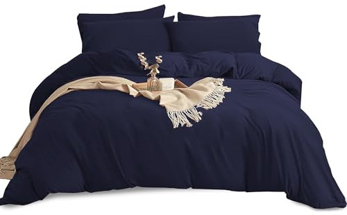 Imperial Rooms King Size Duvet Cover Sets Brushed Microfiber 3 PCs Plain Navy Bedding Set with Pillow Cases Button Closure Ultra Soft Quilt Bed Cover (230 x 220 Cm)