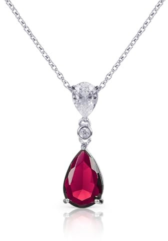 Diamond Treats Damen-Halskette mit Tropfen-Anhänger aus 925er Sterling Silber mit einem roten Stein, Rubinrot Kette für Damen, Halskette für Damen, Silberschmuck für Frauen