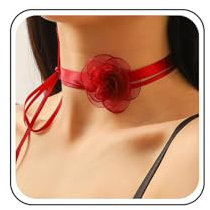 TseenYi Spitzen-Blumen-Halsband, rote Kamelien-Blumen-Halskette, Boho-rote Blumen-Spitzen-Kragen-Halskette, Vintage-Blumen-Spitze-Samt-Halskette, Schmuck für Frauen, Teenager, Mädchen, Geschenke