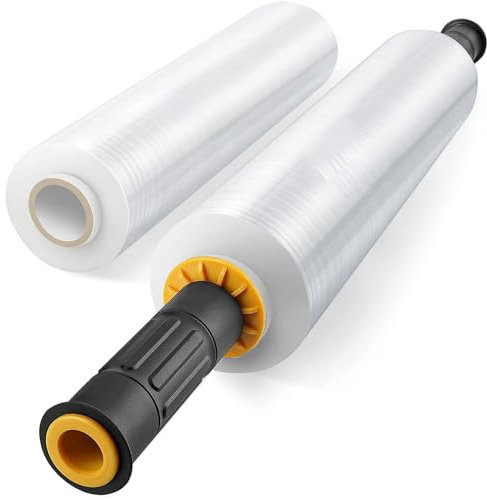 2 Packs Stretch Wrap Stretch Film with Handles 15 X 1000 Feet Shrink Wrap Packing Moving Suppliers 60 Gauge Plastic Wrap for Pallet Wrapping Shipping and Surface Protection (2 Packs)