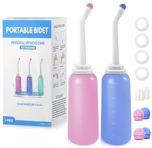 RUFCRIL Peri-Flasche, tragbares Reise-Bidet mit Tragetasche, TPE-Material kann abgekocht werden, 500 ml mit 2 Dichtungsringen, unverzichtbar für die Dammpflege nach der Geburt, neues Baby (2 Stück)