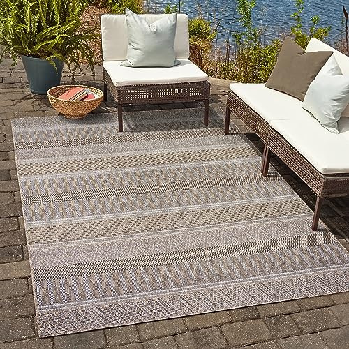 SANAT Melissa Outdoor Teppich Wetterfest - Wasserabweisend für Innen und Außenbereich, Balkon, Terrasse, Garten, Wohnzimmer oder Küche - Multibeige, 120x170 cm