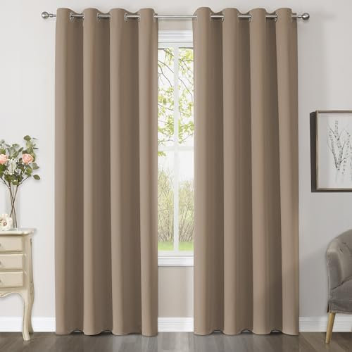 CUCRAF Blackout Curtains for Bedroom & Living Room, Khaki Thermal Curtains, 69 Inch Drop, 2 Panels, Eyelet, Soundproof Room Dividers W55 x L69