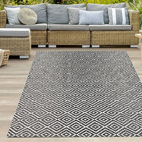 Teppich-Traum Outdoor Teppich Kunststoff Camping Balkon Garten Terrasse wetterfest wasserfest wendbar Karo-Muster schwarz-weiß 120 x 170 cm