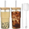VITEVER 2 Pack 22oz Glass Cups with Lids and Straws, Glass Tumbler with Straw and Lid, Mason Jar Drinking Glasses Iced Coffee Cup for Long Drinks, Water, Cocktail, Whiskey, Soda