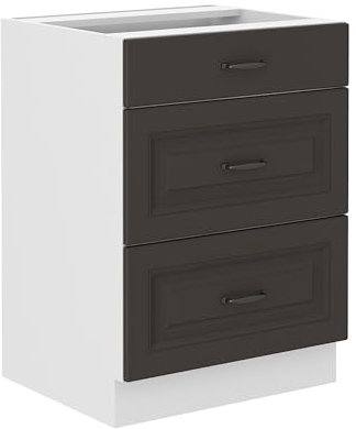 Küchen Unterschrank 60 cm Stilo Grau Vollauszug Soft-Close Küche Einbauküche