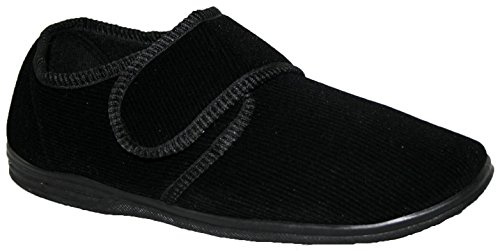 footloose.shoes Diabetic Orthopedic Men's Easy Close Wide-Fitting Touch Close Bar-strap Shoe Slippers Sizes 6-14 (Black Extra Wide, UK Footwear Size System, Adult, Men, Numeric, X-Wide, 11)