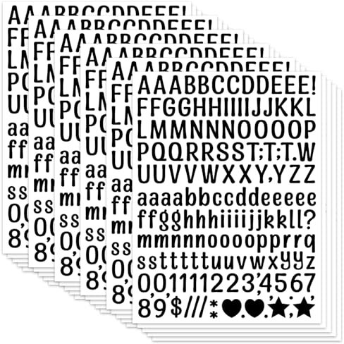 30 Blatt Buchstaben Aufkleber, 4680 Stück Sticker Buchstaben Selbstklebende Zahl Vinyl Aufkleber,für Briefkasten Zahlen Etiketten DIY Kunst Making, Aufkleber für Zeichen,Notizbuch(Schwarz)