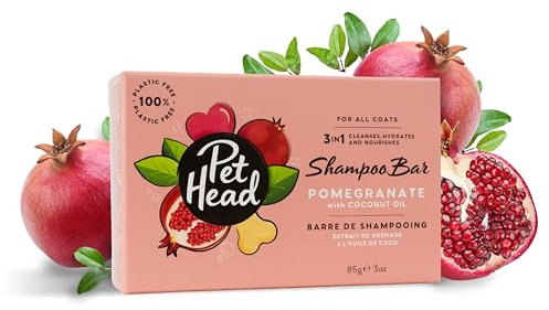 Pet Head Pomegranate Dog Shampoo Bar | Reinigung, Feuchtigkeit & Nährstoffe mit Kokosnussöl für weiches Glänzendes Fell | Tiergerecht | Natürliche Zutaten | Vegan | Ohne Parabene und Sulfate | 85g