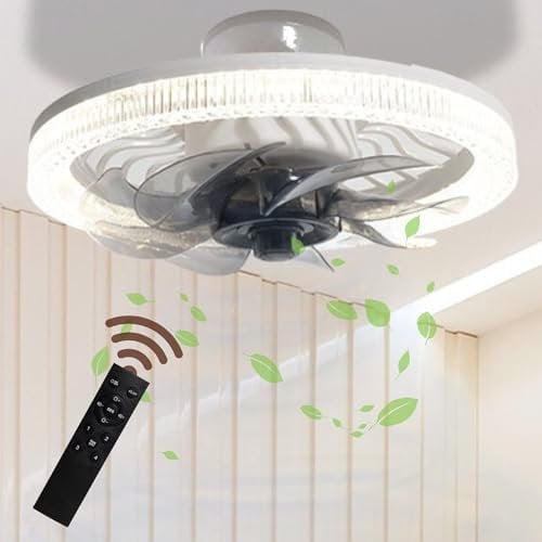 ONEGlobal MASLED 30cm-12.5in E27 Ceiling Fans with Lights and Remote | Powerful 4 Speed 12W Fan, Colour-Tuneable & Dimmable 24W Ceiling Fan Light | Modern, Decorative Crystal Lampshade for Bedroom