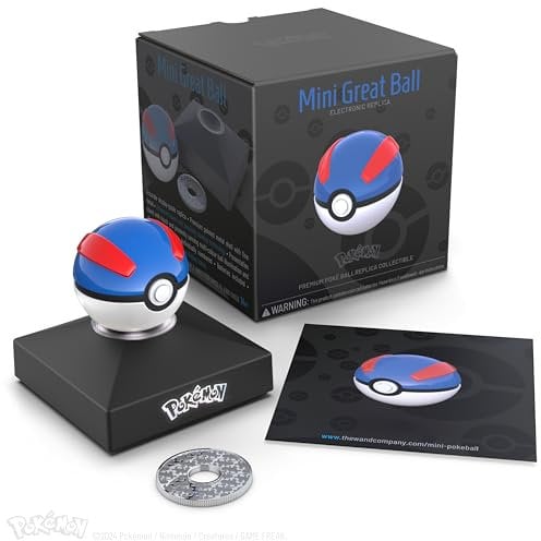 The Wand Company Pokémon Trainer Mini Poké Ball Range of Authentic Replicas - Realistic, Electronic, Die-Cast Poké Ball with Display Stand Light Features
