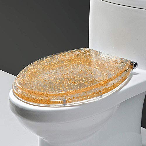 Toilettensitz, Toilettendeckel, Familien-Toilettensitz, Absenkautomatik mit Schnellverschluss, einfache Reinigung, Harz-Edelstahlscharniere, Toilettensitz-Deckelbezug für Badezimmer, Orange