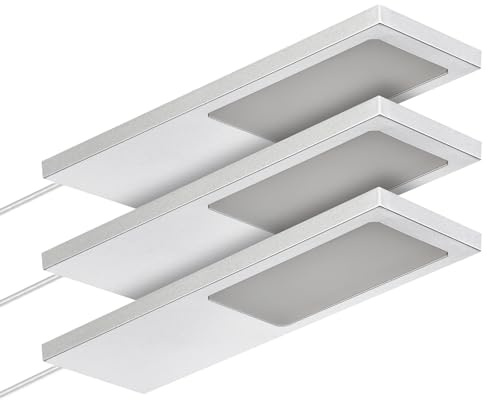 SOTECH 3er Set LED-Möbelleuchte GIULIA II 4000K neutralweiß silbergrau | ohne Sensor inkl.Trafo & Verteiler Unterbauleuchte Schrankleuchte Vitrinenbeleuchtung