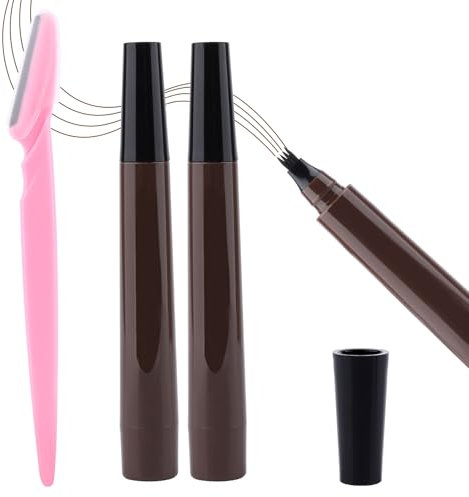 TINGTING 2 Stück 4-Zinken Augenbrauenstift – Wasserfest & Wischfest, 3D Microblading-Effekt, Mit Trimmer, Natürliche Augenbrauenfarbe – Perfekt für Einsteiger (Braun)