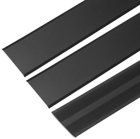 sourcing map 3 Pcs Aluminum Flat Molding Floor Transition Strip, 1.4x3 Ft Flat Divider Strip Trim for Doorway, Laminate Flooring, Joining Flooring Gaps of Laminate Planks Tile, Black