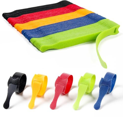 120PCS Reusable Cable Ties 6 × 1/2 Multi-Colour Wire Organizer with Hook and Loop, Adjustable Fastening Cord Ties Wire Management for Home, Office, Data Centers, and Electronics, 5 Colours