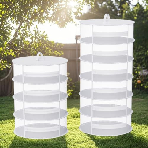 TONIJAWES Secador Hierbas Plantas Alimentos 45cm Blanco 4 Niveles Plegable Colgable Ideal Flores Frutas Carnes Pescado Ropa
