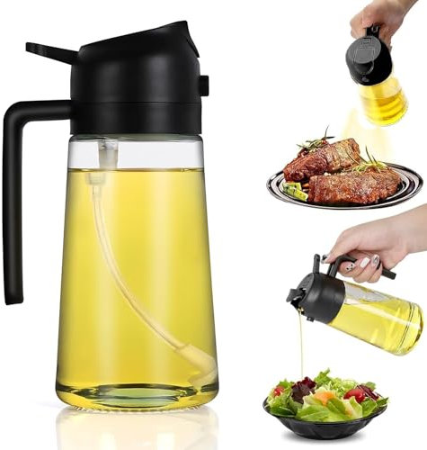 Olive Oil Spray Dispenser, 2 in 1 Oil Sprayer for Cooking, 470ml Glass Oil Spray Bottle with Pourer, Black Cooking Oil Dispenser and Oil Sprayer for Kitchen Cooking, Air Fryer, BBQ, Salad, Baking