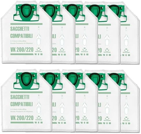 12 Sacchetti Compatibili con Aspirapolvere Folletto vk 200-220s