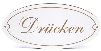 Dekolando Deko Türschild oval - Drücken - Schild 15 x 7 cm - Schilder Türschilder Namensschilder Wohnung selbstklebend Holzschild Tür Holzschilder