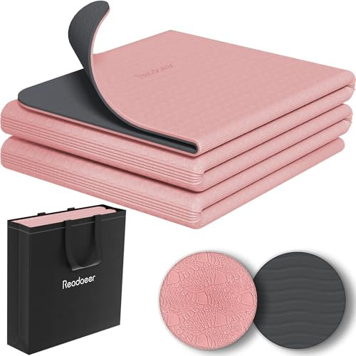 Faltbare Yogamatte für unterwegs, zweifarbige Yogamatte, 6 mm dick, mit Tragetasche, rutschfeste TPE-Übungs-Pilatesmatte für 183CM L x 61CM B