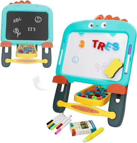 ColorBaby 47990 Good Idea Pizarra magnética Infantil 2 en 1, 30x33x36-50 cm, Tizas, Rotuladores, Letras y Números, Portatizas y Borrador, Regalo niña 3 años, Pizarras Infantiles, Juguetes educativos