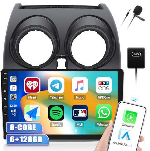 6GB+128GB CAMECHO Android 13 Autoradio per Nissan Qashqai J10 2006-2016 con Carplay Android Auto Mirror Link, 2 DIN Touchscreen 9 pollici con Bluetooth GPS Navigazione WiFi FM/RDS SWC