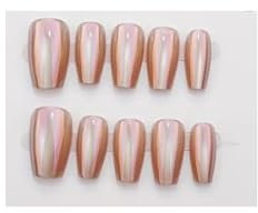 Pearl Chrome Press-On Nails, Square Shape, Medium Length, Set of 10, Rose Gold