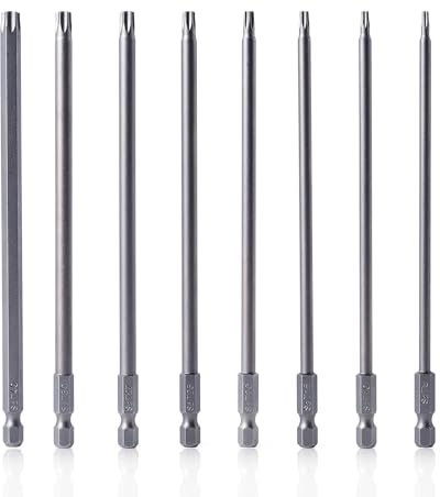 Lot de 8 embouts de tournevis Torx magnétiques 1/4 150 mm de long T8 T10 T15 T20 T25 T27 T30 T40 (8 pièces, 150 mm)