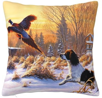 Hund fängt Fasan Bedruckt, Dekokissenbezug, dekorativer Kissenbezug aus Polyester, weiche Kissenbezüge 40x40cm
