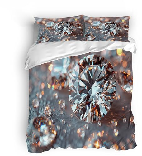 Diamant-Ansicht Bettwäsche 135X200 Mädchen Jungen Teenager Mit 80X80 Kissenbezug,Kinder 3D Bettwäsche-Set 2Teilig,Mikrofaser Bettbezug Mit Reißverschluss,Mk594