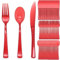 90couvert reutilisable,Vaisselle translucide Convient pour Réunion de Famille,Camping Sauvage(30 morceaux de couteau/fourche/cuillère)(rouge)