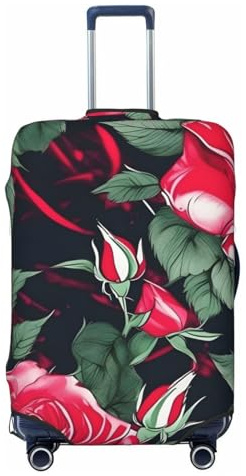 ENRPTY Housse de valise lavable à motif floral rose, noir, Large
