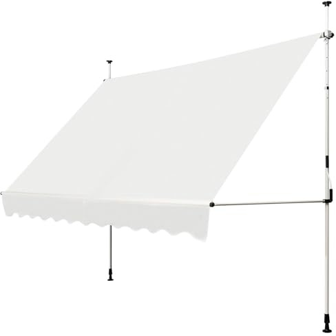 FANTASK Klemmmarkise 300 cm breit mit Handkurbel, Höhenverstellbar Balkonmarkise ohne Bohren, UV-beständig, wasserabweisend, Sonnenmarkise (Beige)