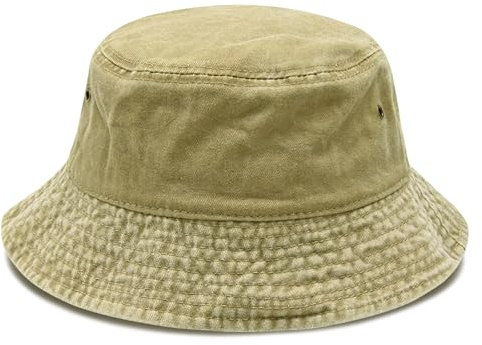 FUIPVGI Chapeau de pêcheur, Seau et Soleil Chapeau d’été Extérieur, Large Bord, Coton délavé, Protection Solaire UV, pour Voyage Plage Pêche Randonnée Camping Jardinier (Kaki)