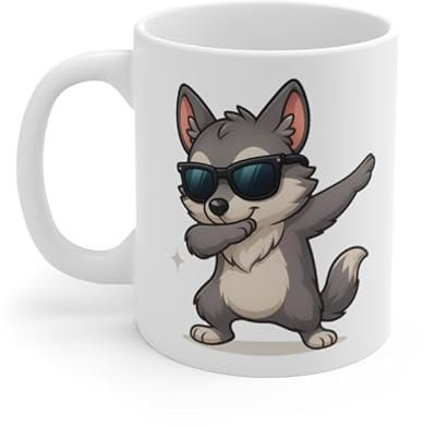 Teecustom Tasse Loup Dab Stylé – Mug Humour Animal Sauvage – Cadeau Original Homme, Ado ou Fan de Loups