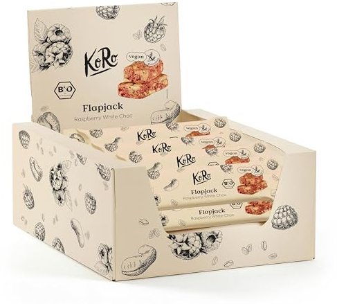 KoRo - Barretta cioccolato bianco e lampone bio 15 x 60 g - Vegan e senza glutine - Ricco di fibre - Snack tascabile da viaggio