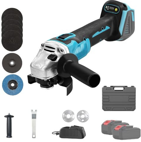 Cordless Angle Grinder with Battery, Lithium-Ion Brushless Angle Grinder — Tool for Cutting, Grinding, and Polishing with Ease, 125 Mm, 9000 RPM, Compatible with Battery 21 V(Battery*2)