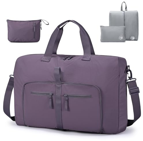 SPAHER Faltbare Reisetasche Handgepäck Tasche 55x35x20 Reisetasche Flugzeug Groß 40L Weekender Damen Herren Travel Duffle Bag Sporttasche Carry On Luggage Bag, Lila