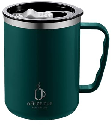 Generisch Thermobecher Kaffeebecher To Go Mit Klappdeckel | Isolierter Edelstahl-Kaffeebecher | Geschenke Für Frauen Und Männer | 500ml | Becherbecher Mit Deckel Und Griff | Grün/Weiß/Schwarz/Grau